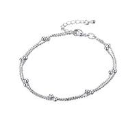 Braccialetto rigido in argento Doppia cavigliera con perline classica catena alla caviglia braccialetti a piedi nudi sandalo catena da piede gioielli da spiaggia per le donne regalo durevole in uso