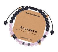 Braccialetto rosa da donna, braccialetto con perline al quarzo da 6 mm, codice Morse, coppia braccialetto con perline per anima gemella, 17 cm x 6 mm, 17cmx6mm, Cristallo, quarzo