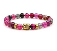 Braccialetto rosa, piccoli braccialetti con perline per donne in lega d'oro Buddha unisex braccialetti con perline regali per le donne, 19cmx8mm, Cristallo, Tormalina