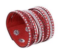 Braccialetto semplice bohemien regalo per festa estiva, da donna, multistrato, con strass punk e strass, regalo per braccialetti - rosso