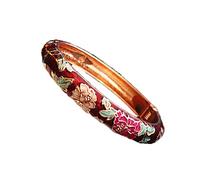 Braccialetto smaltato per donna, bracciale cloisonne, Braccialetti colorati in smalto con fiori di peonia for donne, braccialetti etnici in metallo cloisonné cinese vintage, braccialetti tradizionali