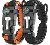 Braccialetto Sopravvivenza in Paracord (Coppia) │ Accendifuoco in Nero e Arancio