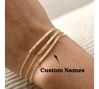 Braccialetto sottile con barra, braccialetto personalizzato con iniziale, numeri romani, date, regalo in oro 16+5cmAcciaio inossidabile