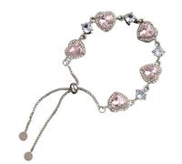 Braccialetto tennis da donna in argento con cuore in cristallo, braccialetto elasticizzato regolabile con perline, pietra preziosa sfaccettata per San Valentino, delicato gioiello scintillante con