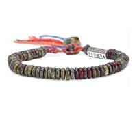 Braccialetto tibetano buddista da 6 x 4 mm con perline di sangue di drago naturale, da uomo, fatto a mano, 19 cm, Pietra