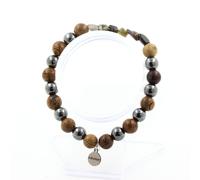 Braccialetto Tormalina Multicolore Del Brasile + Perle Ematite + Legno 8 Fatto E