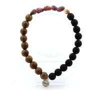 Braccialetto Tormalina Rubellite Del Brasile + Perle Onice Nero Opaco + Legno