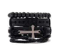 Braccialetto Uomo Pelle,Bracciale intrecciato in Pelle Nera Bracciale Vintage con Ciondolo Croce Bracciale Multistrato per Uomo Donna Braccialetti con Perline con Perline Nere Braccialetti Avvolgenti