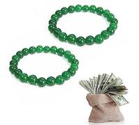 Braccialetto verde portafortuna Feng Shui, braccialetto portafortuna per affari, perline di pietra verde, tripla protezione, per fortuna, fortuna e ricchezza (2 pezzi)