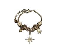 Braccialetto vintage con perline a forma di stella a otto punte, da donna, con catena a serpente dorato multi-charm, gioiello da polso, accessorio casual per tutti i giorni, per donne adulte