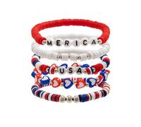 Bracciali a cuore per le donne 4 luglio Celebration Bracelet Set Independence Day in morbida ceramica perline braccialettostretch Star Flag Clashing mano gioielli cuore braccialetti per le donne