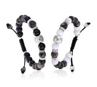 Bracciali a Perle per Coppie - Pietre Naturali & Acciaio Inossidabile con Energia Positiva, Regolabili Braccialetti Sole-Luna (non Smart), Il Regalo Perfetto per Amore e Amicizia