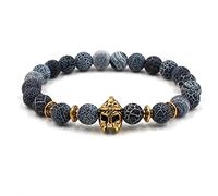Bracciali alla moda da uomo, perline per braccialetti in lega nera oro Buddha casco gufo unisex braccialetti di perline gioielli occidentali per le donne, 19cmx8mm, Cristallo, Agata