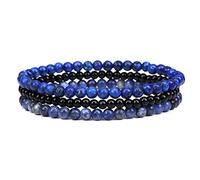 Bracciali Bohemien,Bracciale con Perline Multistrato Set di Braccialetti Impilabili da 4 Mm Set di Perline di Pietra di Lapislazzuli Naturale Bracciale Rigido Blu Regolabile per Uomo Donna Ragazze
