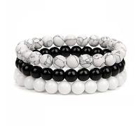 Bracciali Bohemien,Bracciale con Perline Turchese Bianco Bracciale Elastico Multistrato Vintage 8Mm Braccialetto con Ciondolo in Pietra Naturale con agata Nera per Uomo Donna Regalo per Ragazze adole