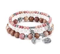 Bracciali Bohemien,Bracciale Multistrato avvolgente con Perline Set di Braccialetti Impilabili con Perline Bracciale Elastico Loto Boemo Bracciale Elastico Dell'amicizia in Rodonite Rosa per Uomo Don