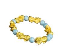 Bracciali , braccialetti di perline feng shui yaguang oro pixiu anti -malvagio braccialetto di ricchezza, gemma blu marino, gemma di cristallo raro, braccialetto blu, talismano di buon auspicio 8mm,
