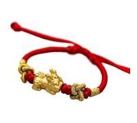 Bracciali， Bracciali con perline Bracciale Feng Shui Pixiu/Pi Yao in argento puro 999 Baby Pixiu addensato placcato in oro 18 carati Bracciale rosso ricchezza Amuleto for la prosperità Talismano curat