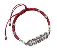 Bracciali, Bracciali con perline Bracciale in argento ricchezza Moneta dei cinque imperatori Bracciale Feng Shui Bracciale cinese in cordoncino rosso Argento antico Amuleto fortunato ricco Ciondolo co