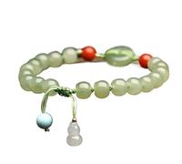 Bracciali, Bracciali con perline Feng Shui Bracciale ricchezza Guarigione Cristallo Giadeite 7A Hetian Bracciale in morbida giada Rugiada Muschio Verde Pietra preziosa Quinto piano/Zucca Fibbia armoni