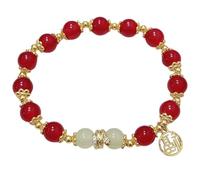 Bracciali Calamita Coppia Argento 2025 New Year Of Handmade Pendant Necklace Chinese Zodiac Jade Charm Beaded Stretch Bracelets Feng Shui Jewelry New Year For Women Orecchini Ragazza (Red, One Size)