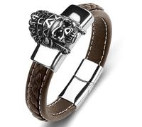 Bracciali con ciondoli per migliori amici, braccialetti in pelle punk mitica con ornamenti in acciaio inossidabile, 18.5CM, Marrone, Nessuna pietra preziosa