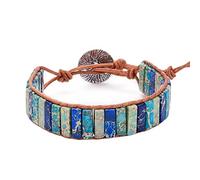 Bracciali con perline laviche piccole, grandi braccialetti con perline in pietra lavica verde quadrato pietra naturale unisex braccialetti con perline regali per la mamma, 19cmx8mm, Cristallo, Pietra