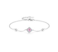 Bracciali da donna per vacanze, bracelet da donna, semplice design geometrico a rombi con diamanti da laboratorio rosa rotondo da 0,24 carati e moissanite, 19+3CM, Oro bianco 18 carati, Laboratorio