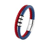 Bracciali da polso da uomo Braccialetti in pelle da uomo, bracciale in pelle da donna, braccialetto creativo blu rosso con chiusura in argento, bracciale in pelle intrecciata a doppio strato, braccial
