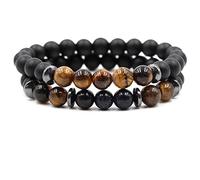 Bracciali delicati, braccialetti di perline marroni tre tipi di perline unisex braccialetti di perline braccialetti migliori amici, 19cmx8mm, Cristallo, Occhio di tigre