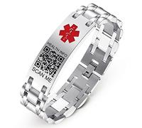 Bracciali di Allarme Medico del Codice QR Per Gli Uomini e le Donne - Cinturino in Acciaio Al titanio 8''-10'' - Informazioni Personalizzate Sull'ID Medico di Emergenza di più Spazio