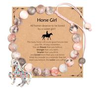 Bracciali di perle per bambini e ragazze, con ciondolo a forma di cavallo e biglietto di messaggi, braccialetto di perle da donna, pietre curative, regalo di compleanno per figlia, nipote, nipote