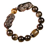 bracciali di perline, Naturale Nero Oro Ossidiana Doppio PiXiu Bracciale Buddista Preghiera Coraggiose Truppe Pietra Perline Braccialetti Braccialetti fai da te for Uomo Donna