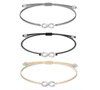 Bracciali Infiniti Regolabili In Corda Intrecciata, Bracciale Infinito Intrecciato In Acciaio Inossidabile 3 Pezzi, Bracciale Filigranato In Corda Infinita, Bracciali Infiniti Dell'Amicizia (Nero)