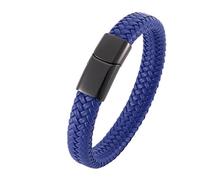 Bracciali per adulti, giovani uomini bracciali in pelle stile semplice intrecciato corda con ornamenti in acciaio inox, 16.5CM, Blu scuro, Nessuna pietra preziosa