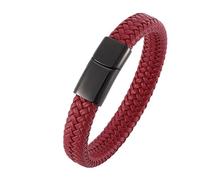 Bracciali per adulti, giovani uomini bracciali in pelle stile semplice intrecciato corda con ornamenti in acciaio inox, 16.5CM, Rosso, Nessuna pietra preziosa