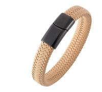 Bracciali per adulti, giovani uomini bracciali in pelle stile semplice intrecciato corda con ornamenti in acciaio inox, 18.5CM, Giallo, Nessuna pietra preziosa