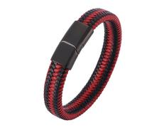 Bracciali per adulti, giovani uomini bracciali in pelle stile semplice intrecciato corda con ornamenti in acciaio inox, 18.5CM, Nero Rosso, Nessuna pietra preziosa