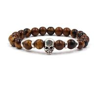 Bracciali per Gioielli Pietra Naturale con Ciondolo Teschio per Lui e per lei, Braccialetto Premium con Vere Pietre Naturali per Uomo e Donna, 8 mm, Ottimo Regalo per Le Donne - 19 cm