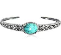 Bracciali regolabili da donna con cursore Gioielli Moda Decor Bracciali Argento for donna Bracciale rigido Vintage Distressed Intagliato turchese Intarsio Polsino etnico Amuleto aperto Gioielli eterni