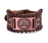 Bracciali Uomo,Braccialetti In Vera Pelle per Uomo Neri Vichinghi Martello Di Thor Rune Nordiche Braccialetti Larghi Fatti A Mano Braccialetti Regolabili Intrecciati In Rame Antico