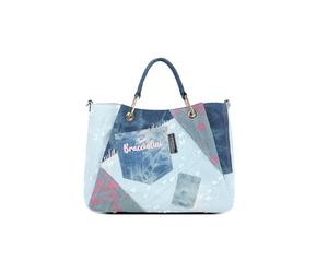 Braccialini Amy Jeans Borsa a mano di grandi dimensioni con doppi manici, dal design versatile e capiente grazie ai pannelli laterali ampliabili nascosti nelle cuciture. Realizzata in denim con