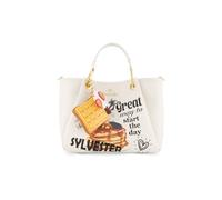 Braccialini Amy Lt Borsa a mano in similpelle marrone decorata con una vivace stampa dedicata a Titti alle prese con una golosa fetta di torta. Il design è arricchito da scritte ispirate al mondo