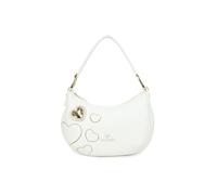 Braccialini Beth Patch Borsa a spalla a forma di mezzaluna di colore beige con manico singolo, chiusura zip e tracolla in nastro logato rimovibile e regolabile che ne permette la doppia portabilità.