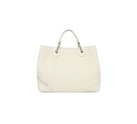 Braccialini Beth Tricot Borsa a mano di grandi dimensioni in rafia intrecciata di colore bianco e dettagli in similpelle tono su tono. Doppi manici, chiusura con clip e tracolla in nastro logato