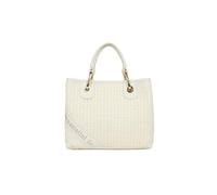 Braccialini Beth Tricot Borsa a mano di medie dimensioni in rafia intrecciata di colore bianco e dettagli in similpelle tono su tono. Doppi manici, chiusura con clip e tracolla in nastro logato