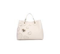 Braccialini Beth Patch Borsa a mano di grandi dimensioni in similpelle di colore beige, doppi manici, chiusura con clip e tracolla in nastro logato rimovibile e regolabile che ne permette la doppia