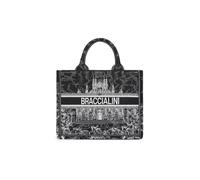 Braccialini Queen Borsa a mano dalle medio piccole dimensioni con doppio manico, realizzata in tessuto con ricami esclusivi e motivi floreali colorati e logo ricamato. Dotata di una pratica pochette