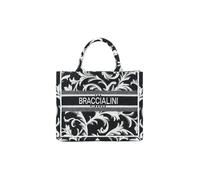 Braccialini Queen Borsa a mano di dimensioni medio piccole, realizzata in tessuto con doppio manico e tracolla regolabile e removibile per una doppia portabilità. Il ricamo, elegante e scenografico,