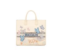 Braccialini Jacquard Borsa a mano in tessuto ricamato con doppi manici e tracolla regolabile e removibile, perfetta per una doppia portabilità. Protagoniste di questa stagione sono le farfalle,
